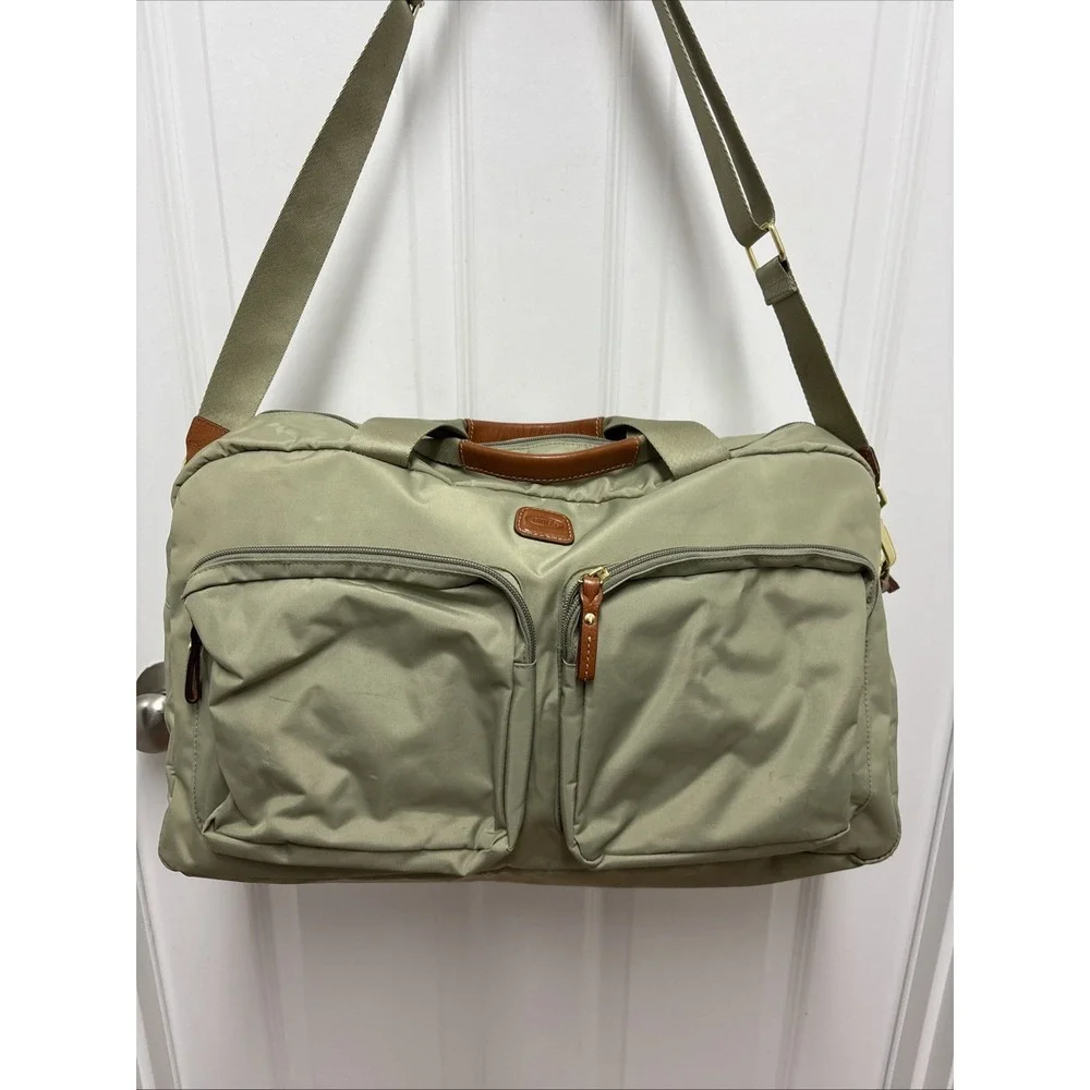 BRICS Olive Green Nylon Leather‎ Trim Weekender Travel Duffel Bag